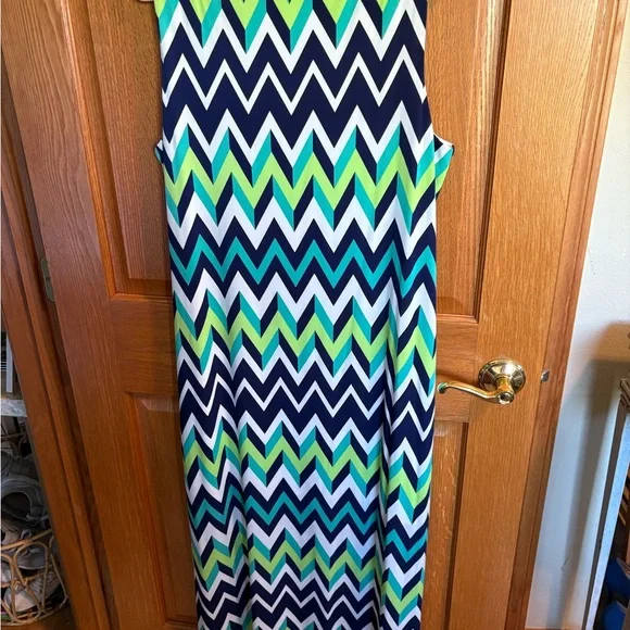 Jessica Howard Chevron Maxi Dress - Navy, Lime, White - Picture 2 of 5